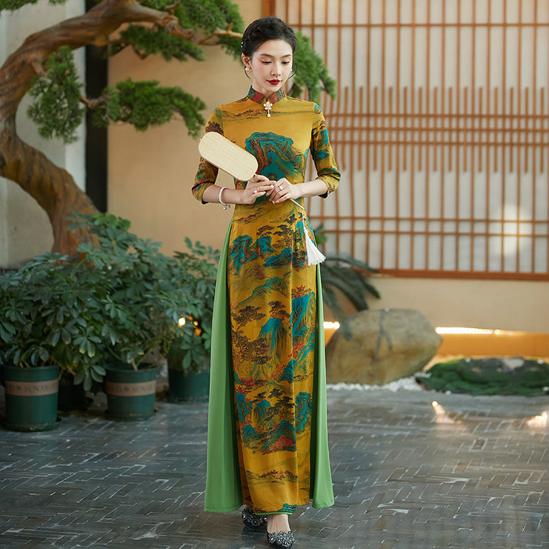 Ao Dai Vietnam Traditional Dress Vintage Qipao Evening Gown China Vietnamese Tr image 7
