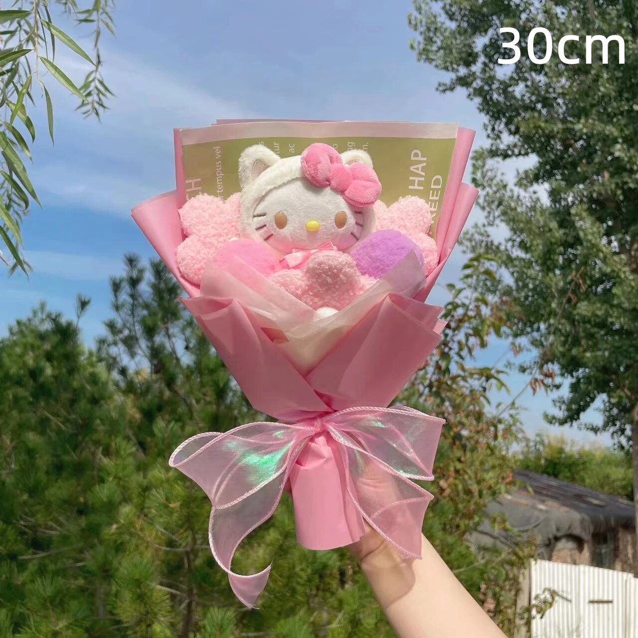 Kawaii Hello Kitty Cat Plush Dolls  Rose Soap Flowers Bouquet Christmas Valenti image 3