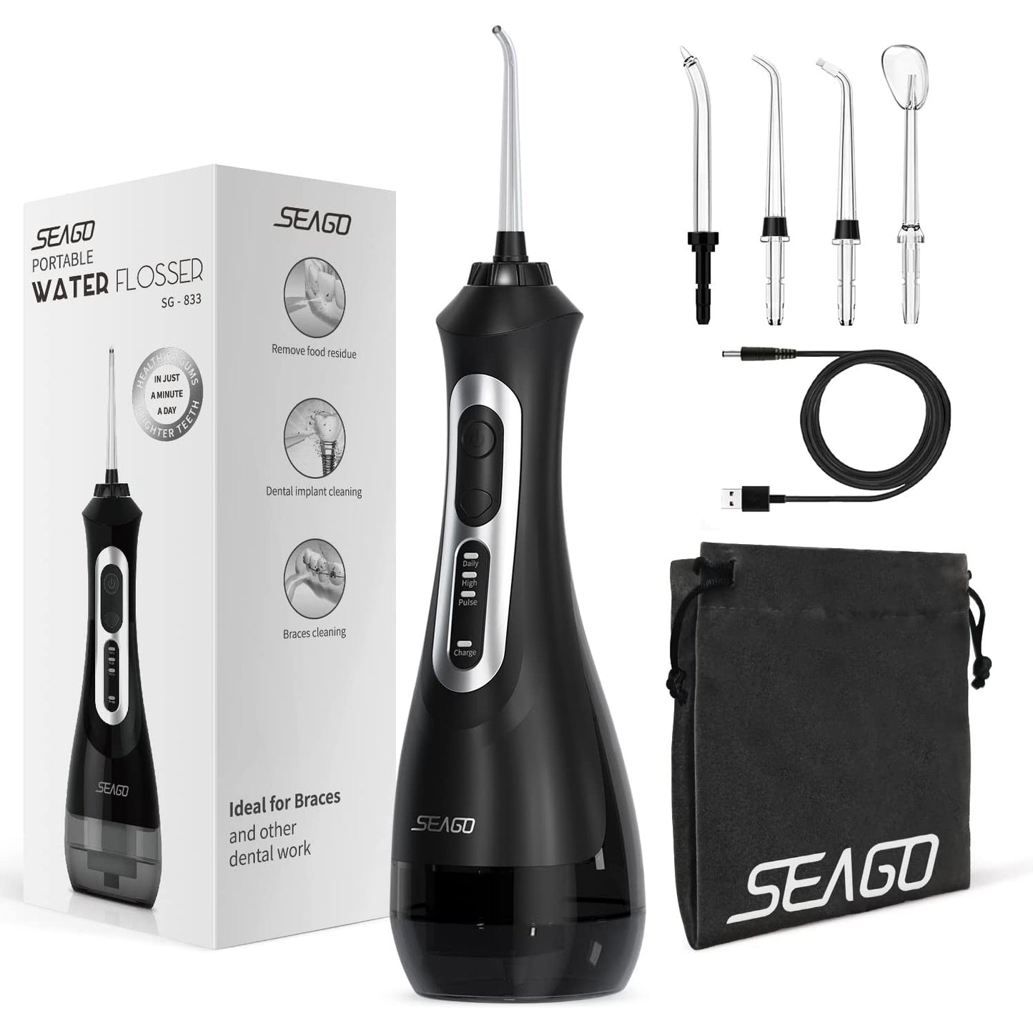 SEAGO New Oral Dental Irrigator Portable Water Flosser USB Rechargeable 3 Modes image 7