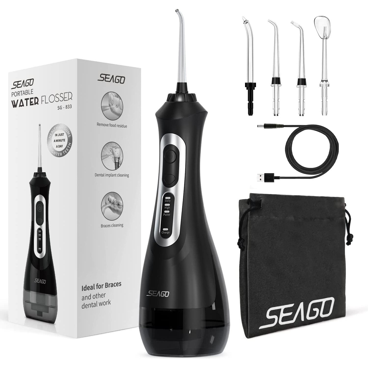 SEAGO New Oral Dental Irrigator Portable Water Flosser USB Rechargeable 3 Modes image 7