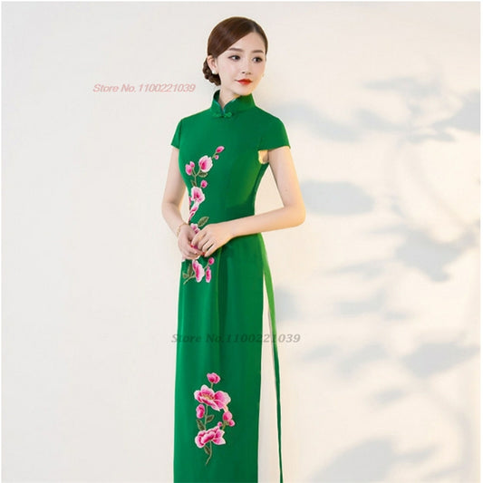 2024 vietnam aodai dress traditional chinese vintage qipao dress national flowe image 0
