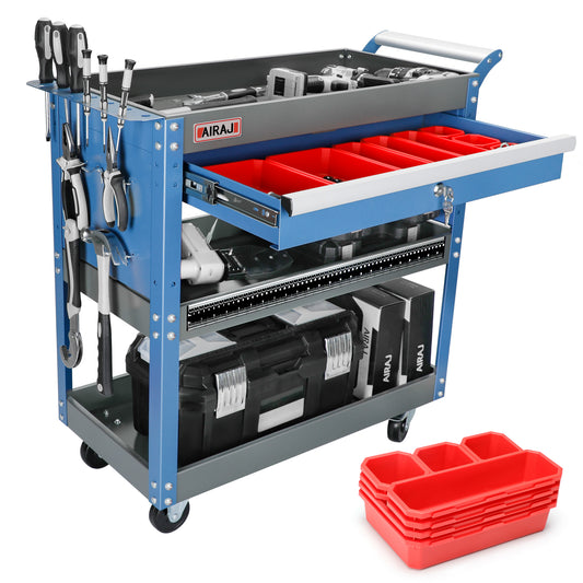 AIRAJ 3 Tier Rolling Tool Cart on Wheels,Metal Heavy Duty Mechanic Cart with Dr image 0