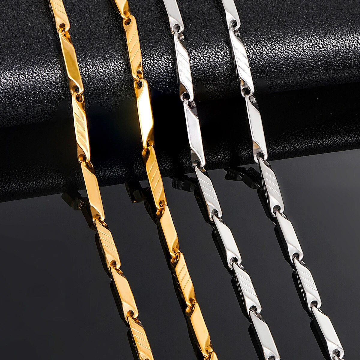 1 Piece 3mm Thickness Gold and Silver Color Military Bamboo Necklace Stainless image 0