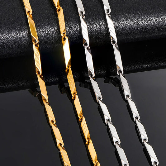 1 Piece 3mm Thickness Gold and Silver Color Military Bamboo Necklace Stainless image 0