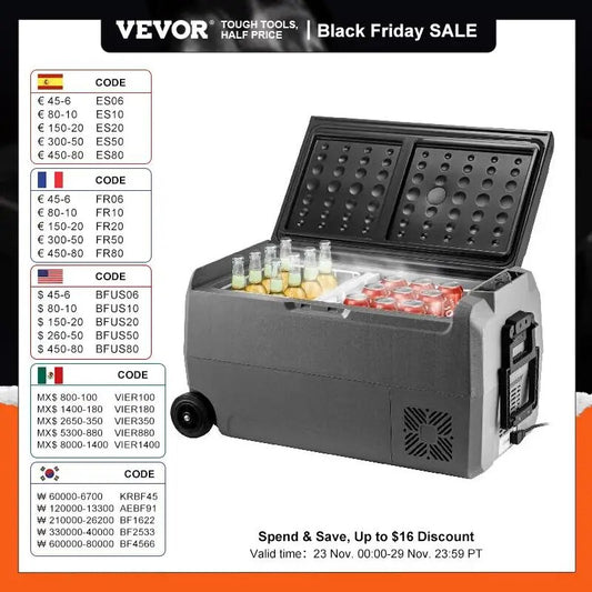 VEVOR 36L 50L 60LCar Refrigerator Portable Fridge Freezer Cool Box With Wheel a image 0