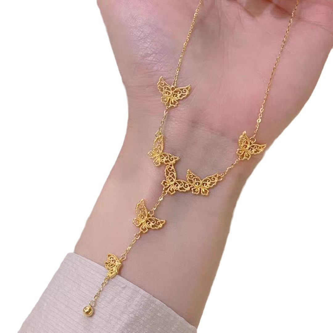 Thick 14 K Gold Color Butterfly Necklace Collar Chain for Women New Fine Neckla image 3