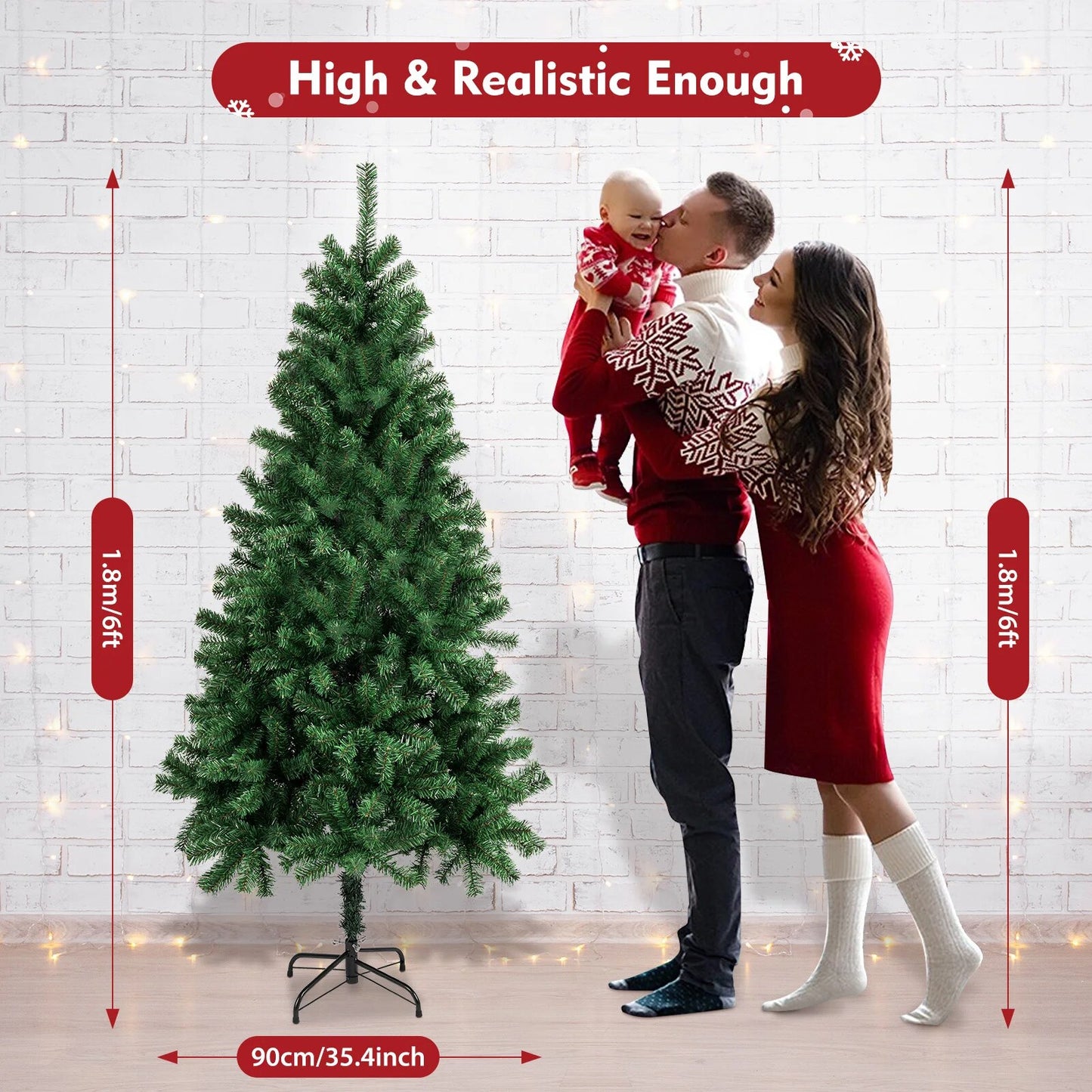 6/7ft Artificial Green Christmas Tree Decoration Holiday Festival Xmas Realisti image 5