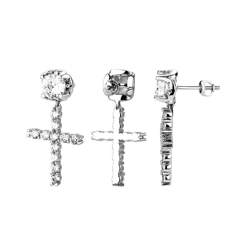 Punk Gold Color Cross Stud Earrings Hip Hop White Litter Rhimestone Jewelry Pie image 22