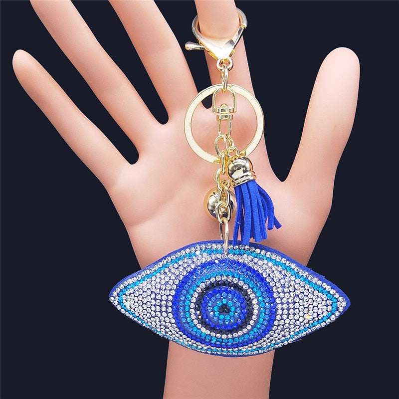 Turkey Eyes Crystal Keychains Ring for Women Keychain Blue Gold Color Key Chain image 4