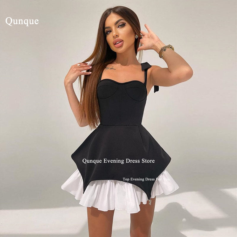 Qunque Short Satin Homecoming Dresses for Teens Spaghetti Straps Prom Dress Wit image 0