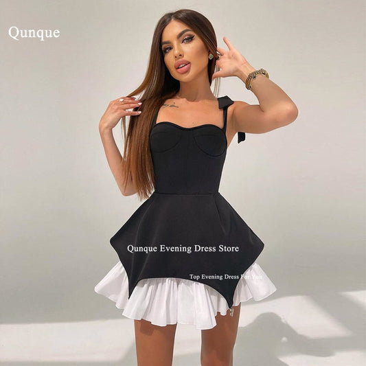 Qunque Short Satin Homecoming Dresses for Teens Spaghetti Straps Prom Dress Wit image 0