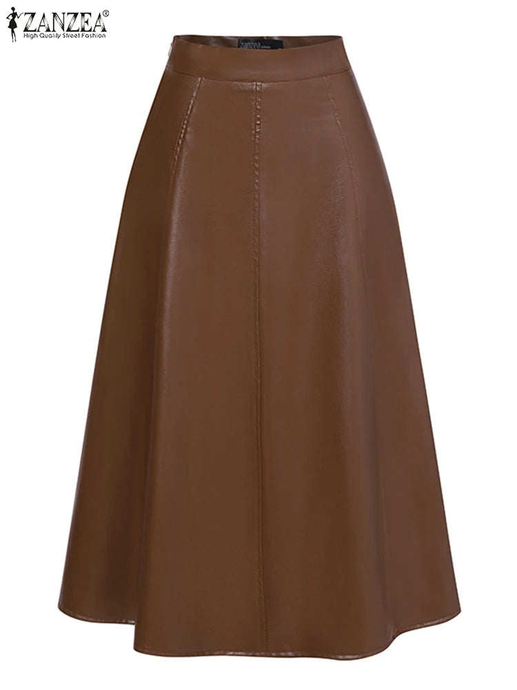 ZANZEA Long Skirt Leather Skirt Fashion High Waist Skirt Women PU Office Lady S image 11