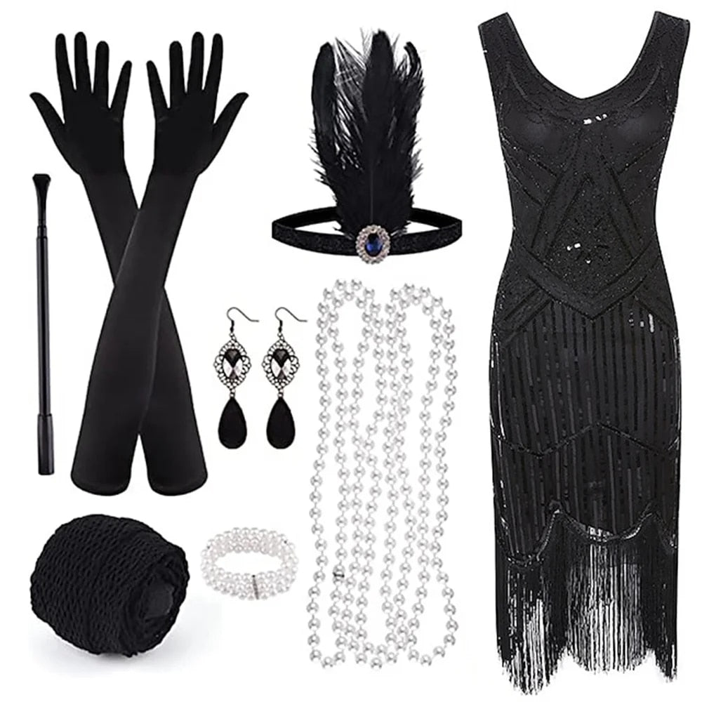 Retro 20s 1920s Flapper Dress Outfits Flapper Headband The Great Gatsby Women's image 1