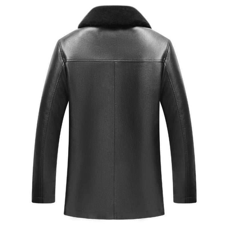 Winter Fur Collar Leather Jacket Men's Button Pu Leather Men Large Size Loose P image 2