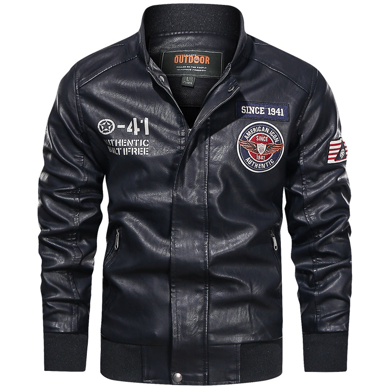 Spring and Autumn Men's Motorcycle Suit Leather jacket Color blocking American  image 8