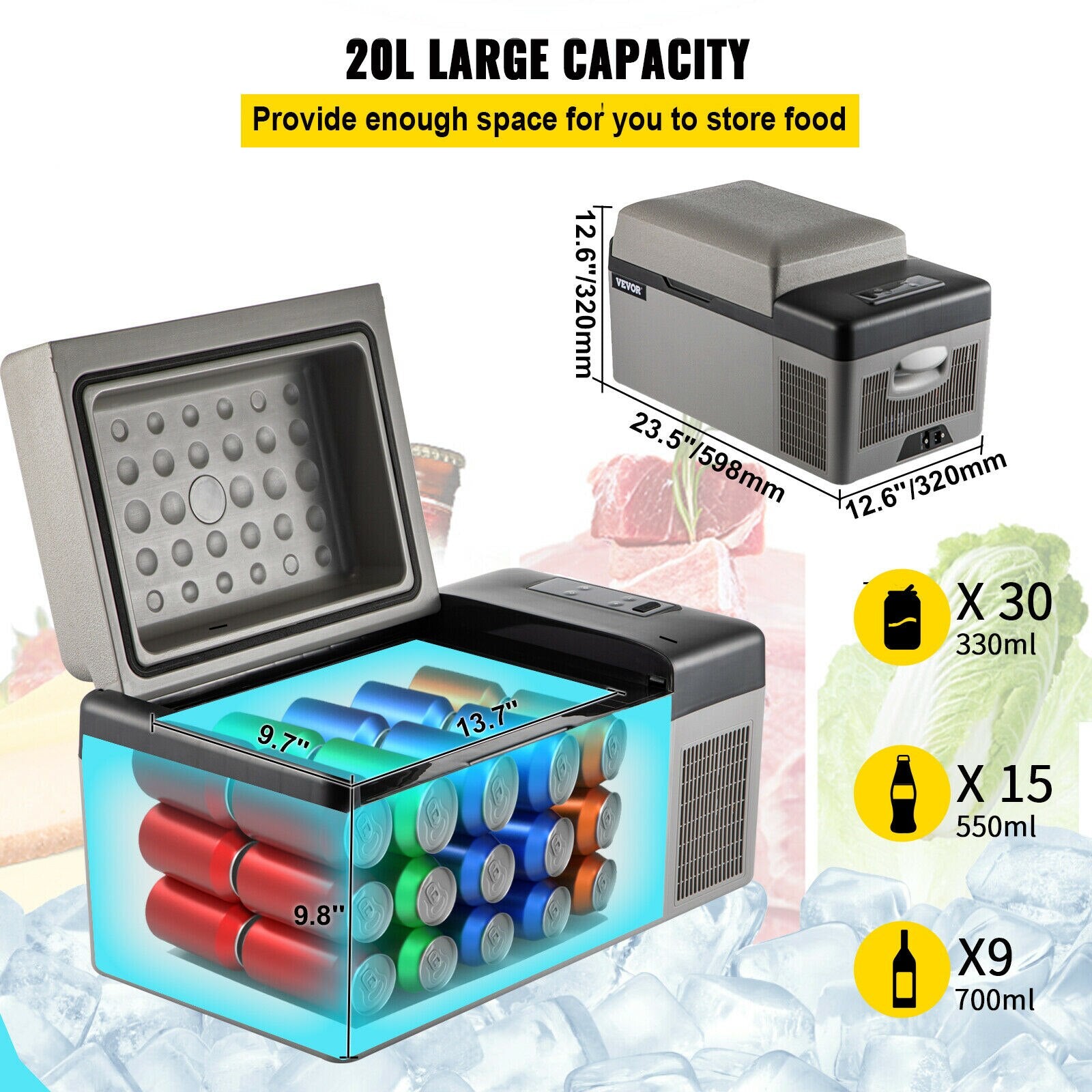 VEVOR 20L 22L 35L 45L 55L Car Refrigerator Mini Fridge Freezer Portable Compres image 4