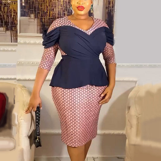 Dresses for Women 2024 Elegant African Lady V Neck Three Quarter Sleeve Printed image 0