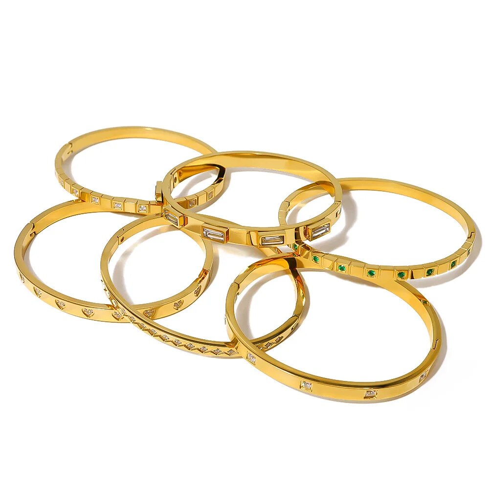 Waterproof Zirconia Cuff Bangles for Women Men 18k Gold Plated Stainless Steel  image 37