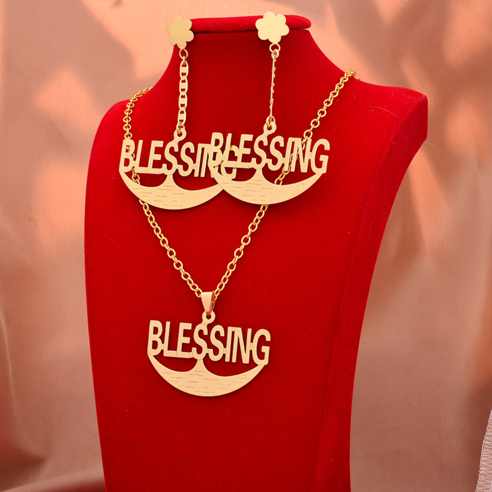 Dubai Gold Color Letter Blessing Jewelry Sets For Women African Wedding Necklac image 7