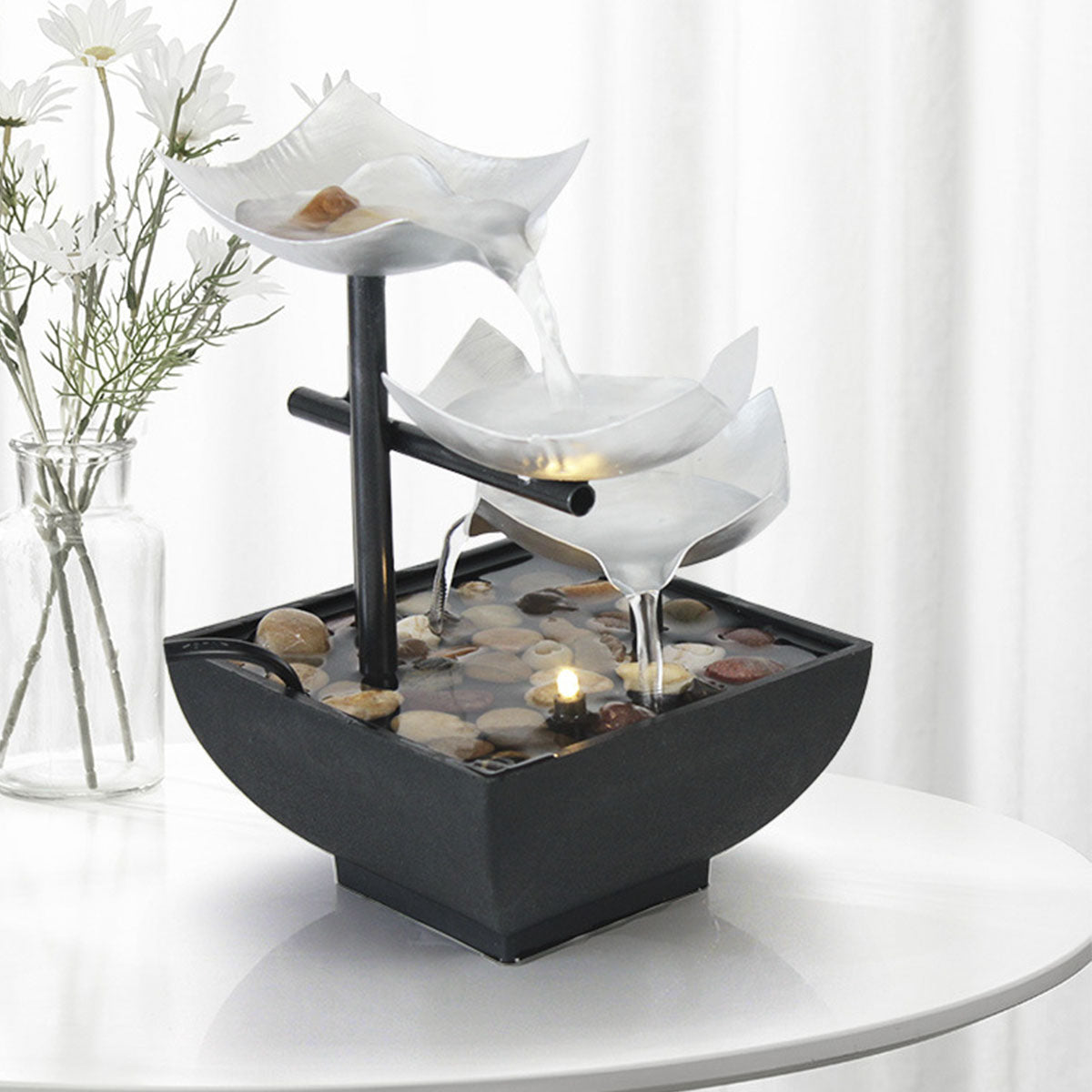 Tabletop Fountain Desktop Fountain 3-Tier Indoor Relaxation Fountain Tabletop O image 4