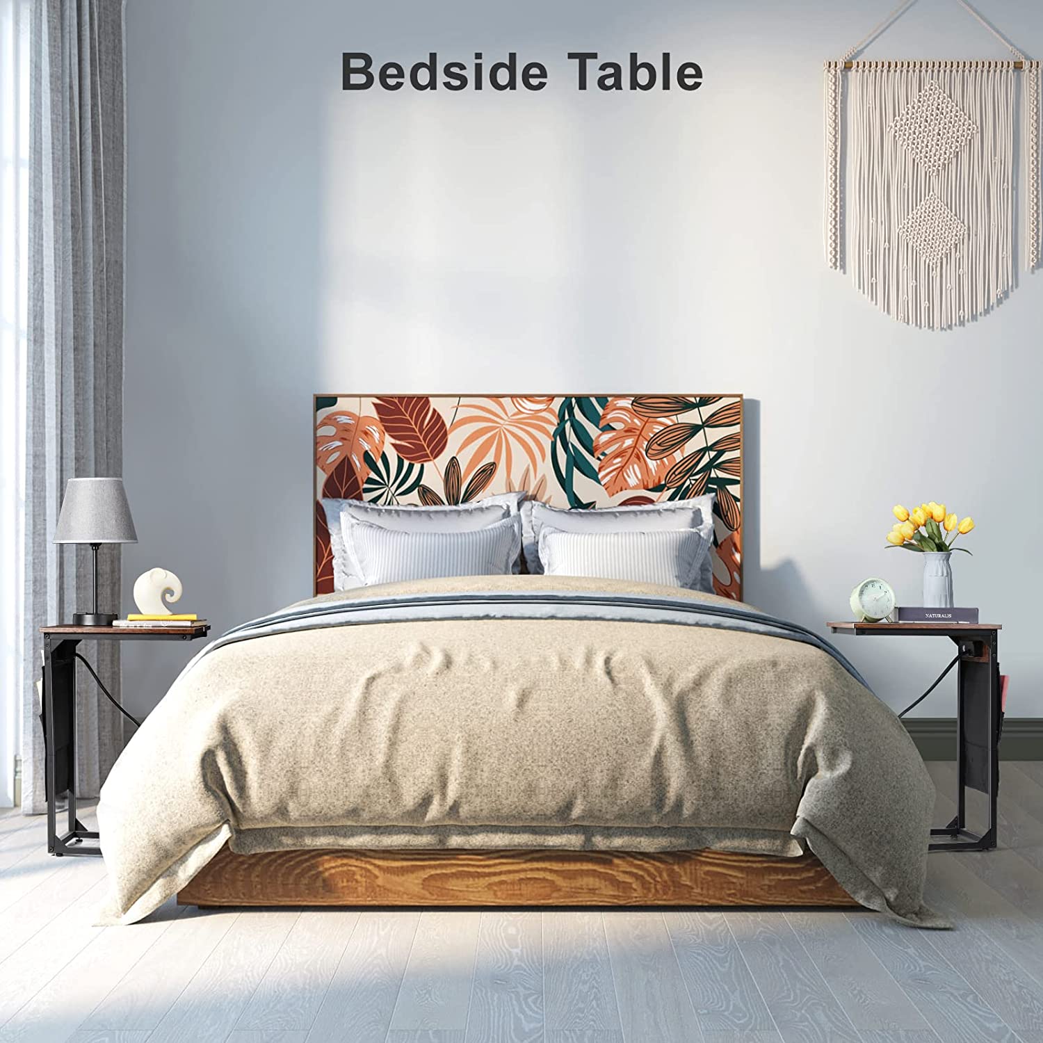 Set of 2 C-shaped Side Table with USB Ports and Outlets Couch Tables for Bedroo image 5