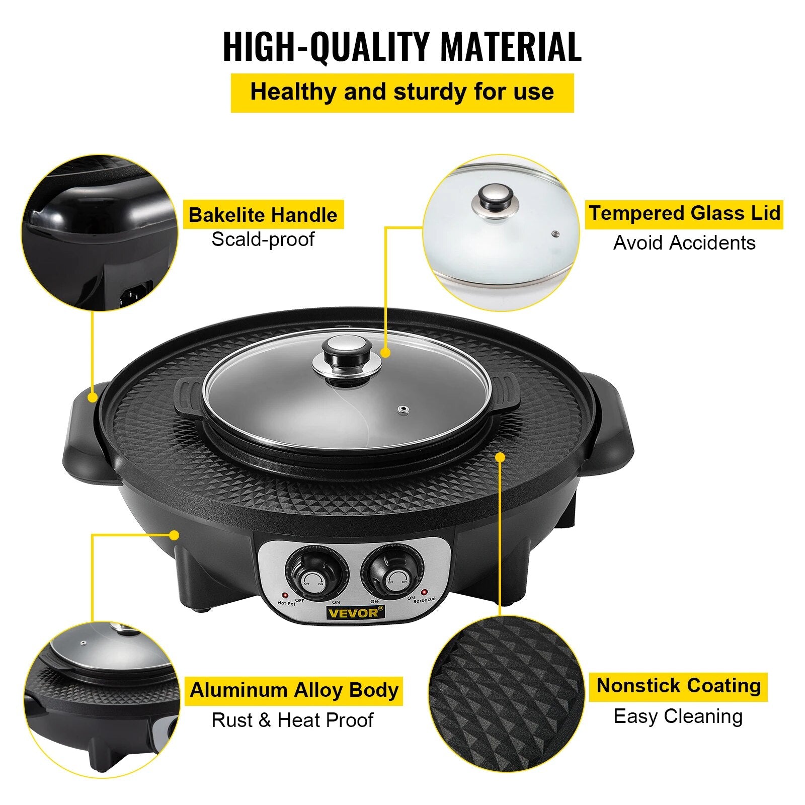 VEVOR 2 in 1 Electric Hot Pot BBQ Grill 2200W Multifunction Portable Home Non-S image 4