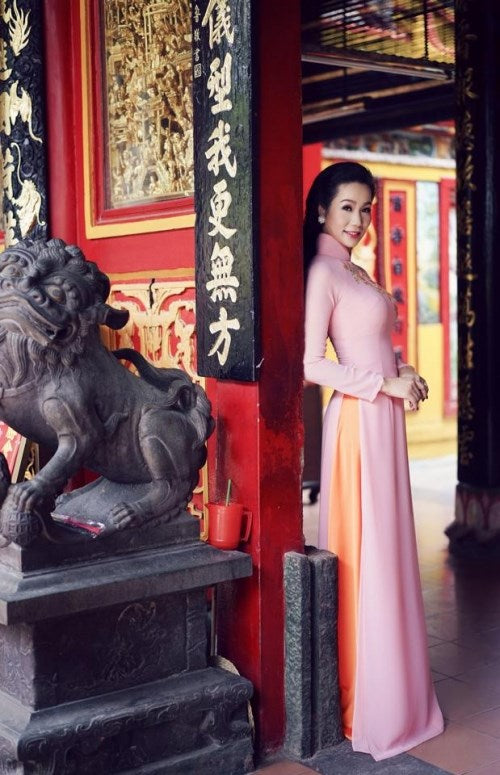Pink Print Slit Women Aodai Vietnam Clothing Cheongsam Aodai Vietnam Dress Viet image 4