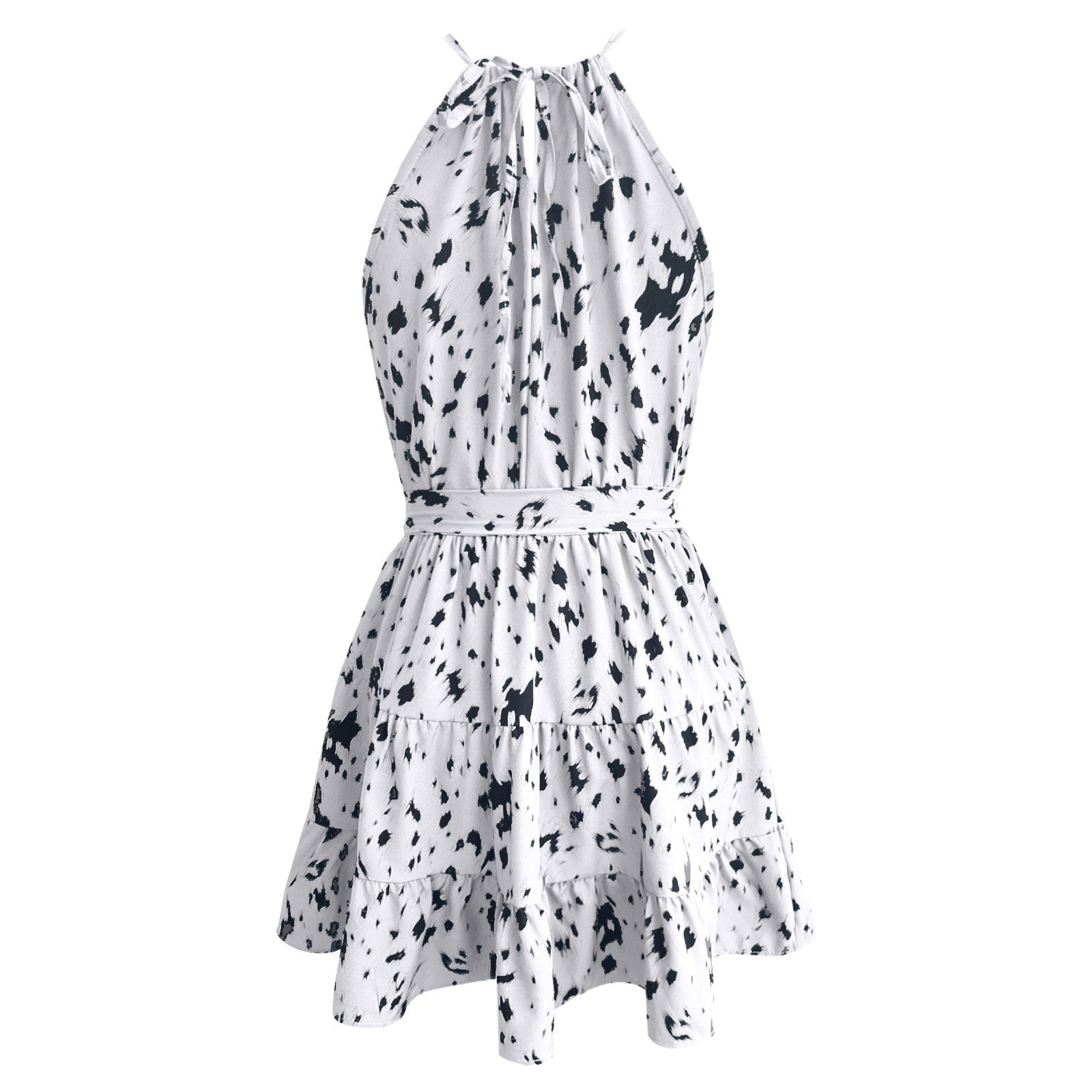 Casual Leopard Print Ruffle Hem Dress Hanging Neck Swing Mini Dresses For Weddi image 6
