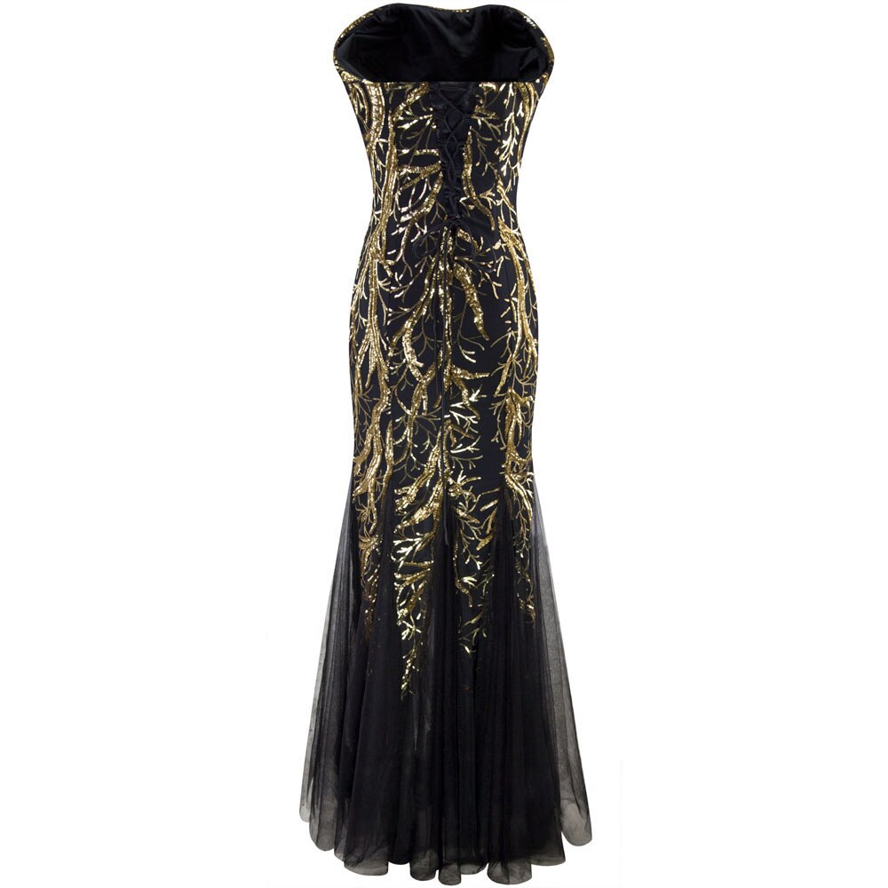 Angel-fashions Strapless Golden Branch Sequined Mermaid Full Length Formal image 5