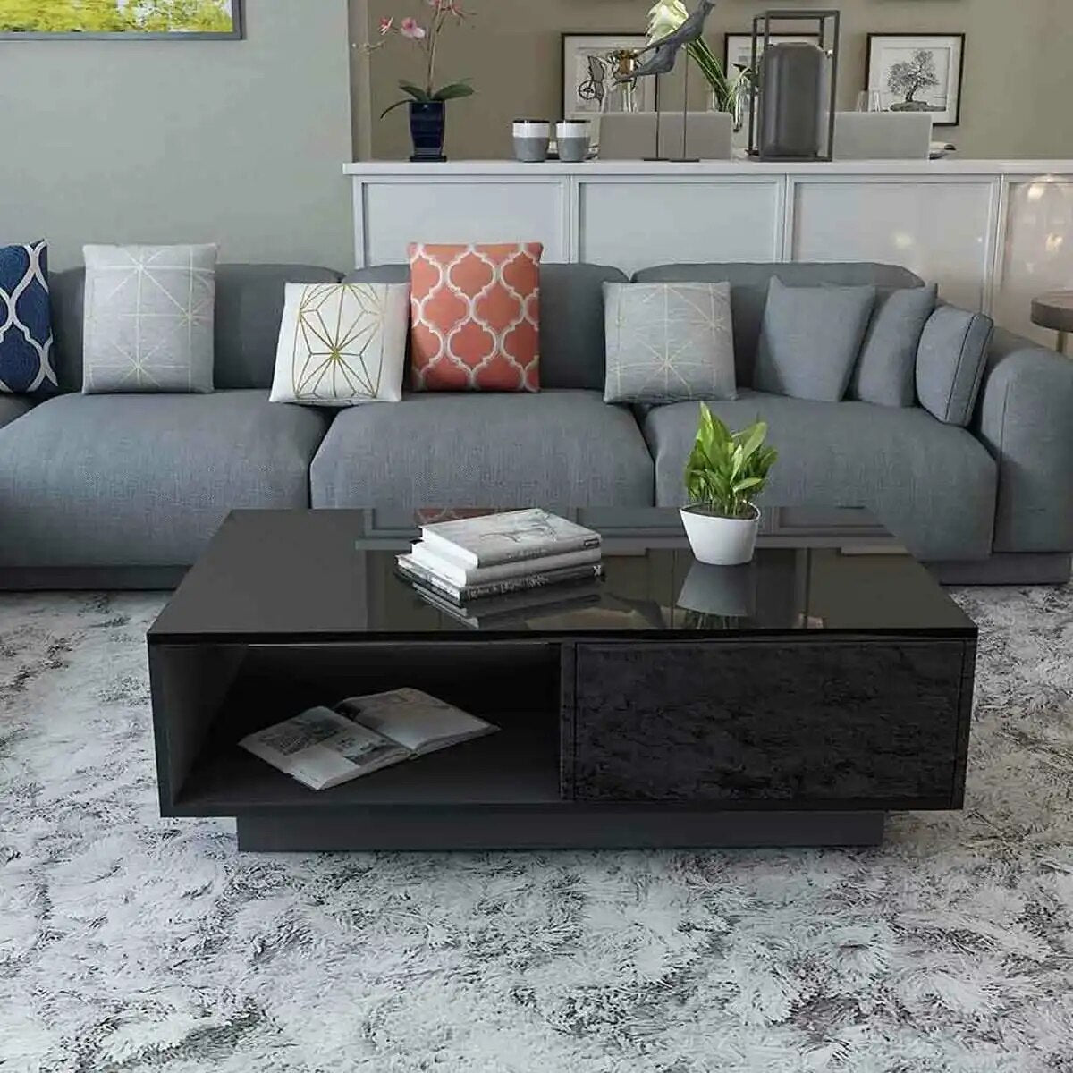 High Gloss Coffee Tables RGB LED End Table Nordic Modern Side Table Living Room image 4