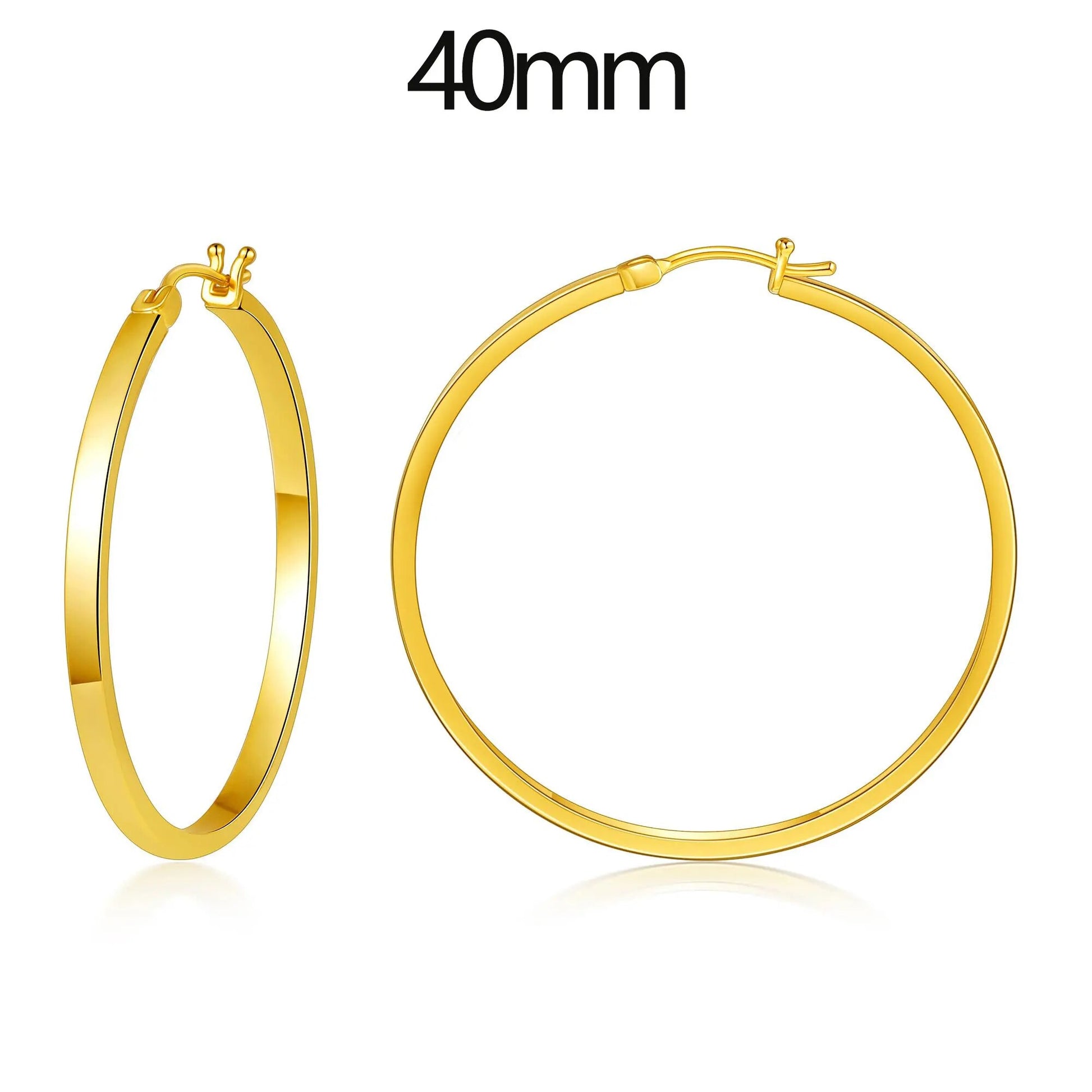 Vonmoos Lady High Quality Flatted Gold Hoop Earrings 14K Real Gold Plated Desig image 2