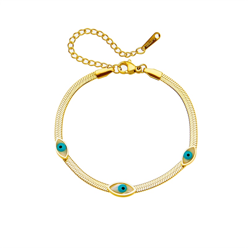 DIEYURO 316L Stainless Steel Blue Eye Charm Bracelet for Women Rustproof Gold C image 5