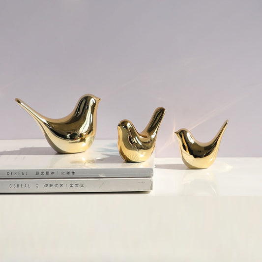 Bird Figurine 4 Sizes Nordic Ceramic Gold Animal Statue Modern Ceramic Bird Sta image 0