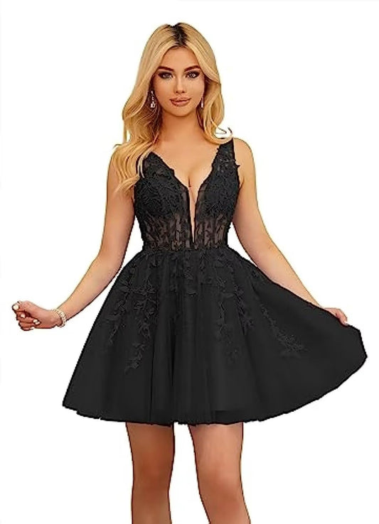 Beautiful V-Neck Sleeveless Cocktail Party Dresses Appliques Beading A-Line Sho image 0