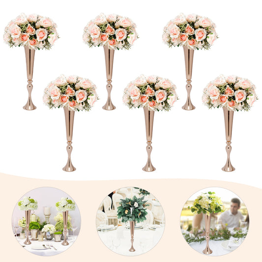 6Pcs Metal Trumpet Vases Desktop Metal Large and Tall Vases Flower Holder Gold image 0