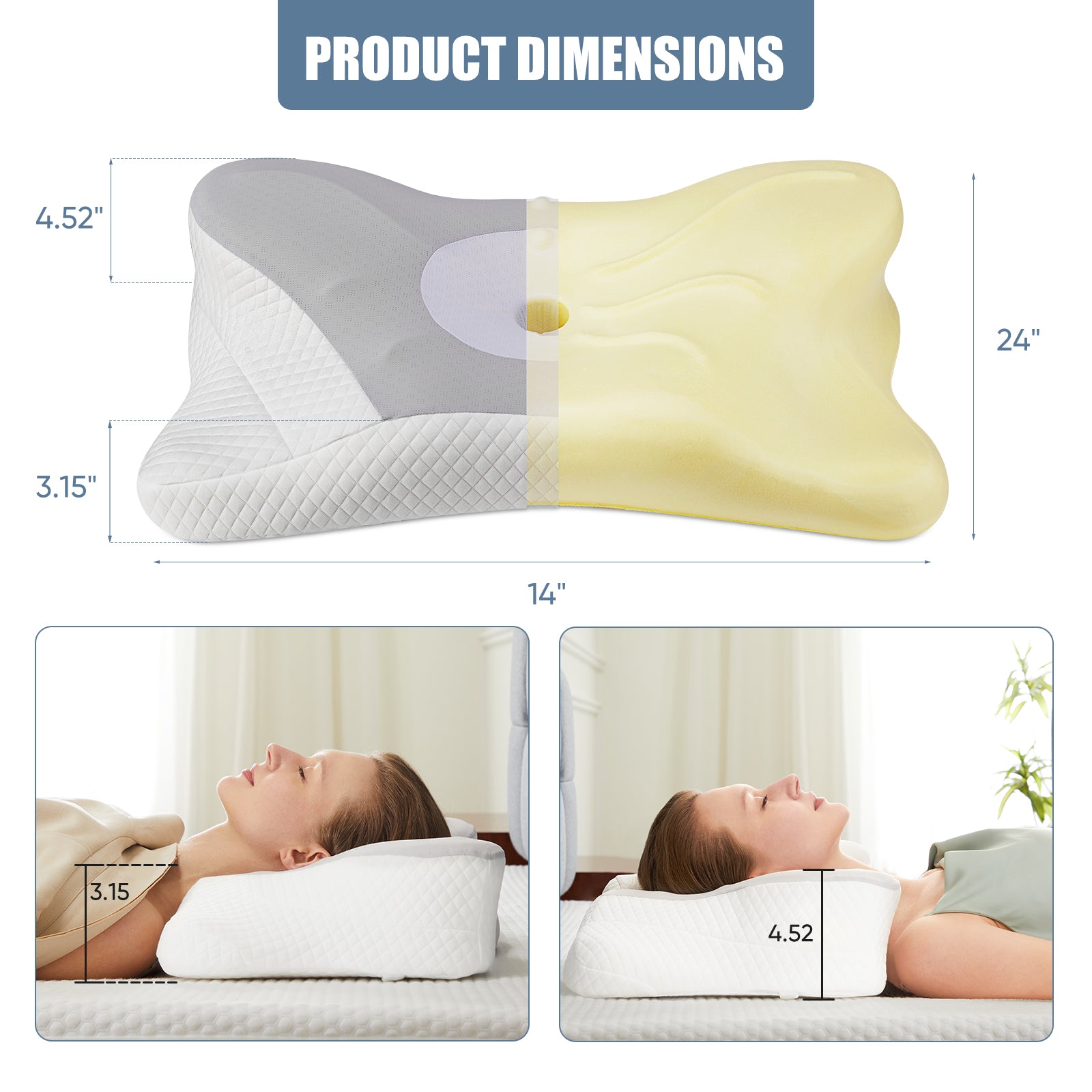 JHK Ergonomic Cervical Contour Neck Pillows For Neck Pain Relief Memory Foam Be image 3