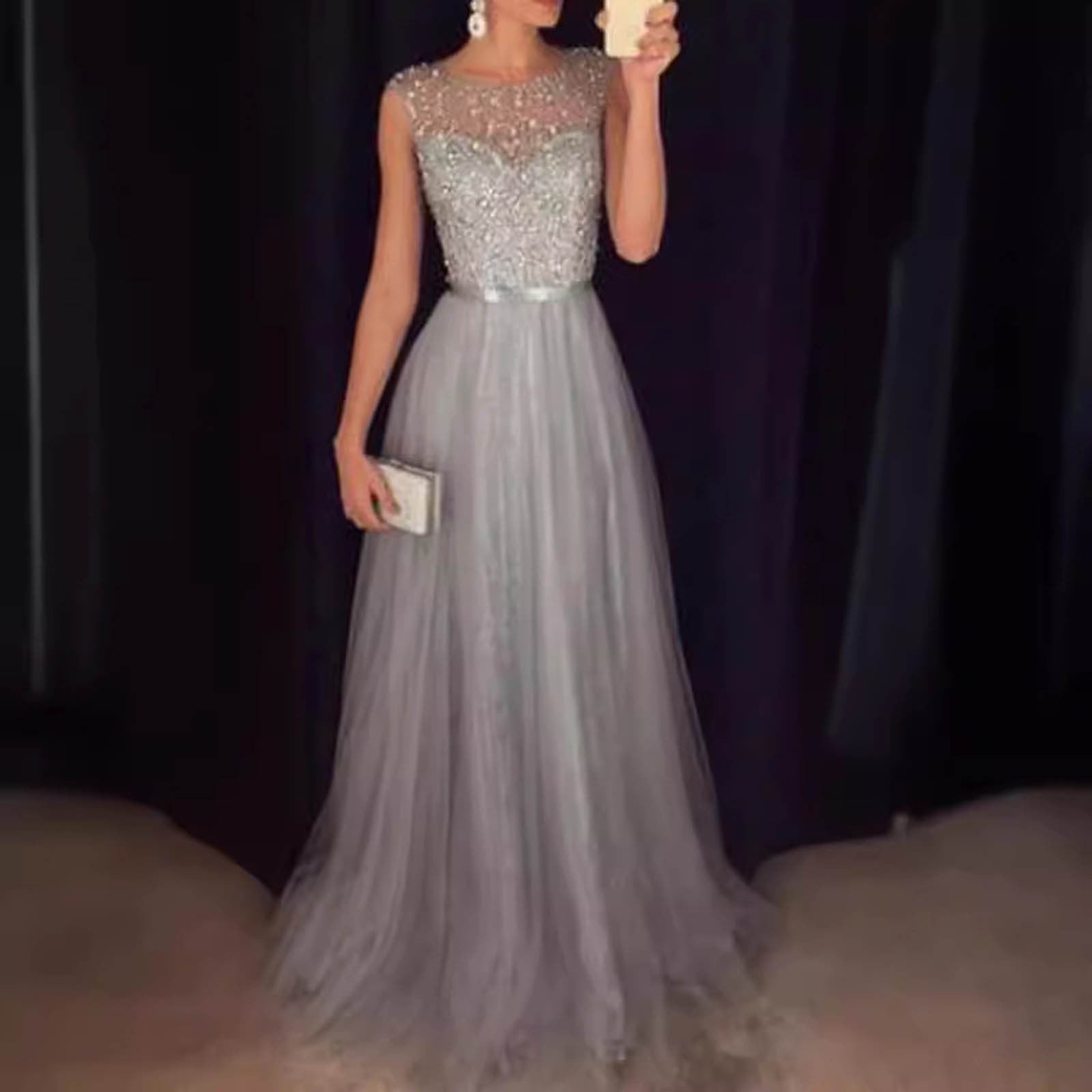 Women Formal Long Lace Dress Prom Evening Party Cocktail Bridesmaid Wedding Gow image 1