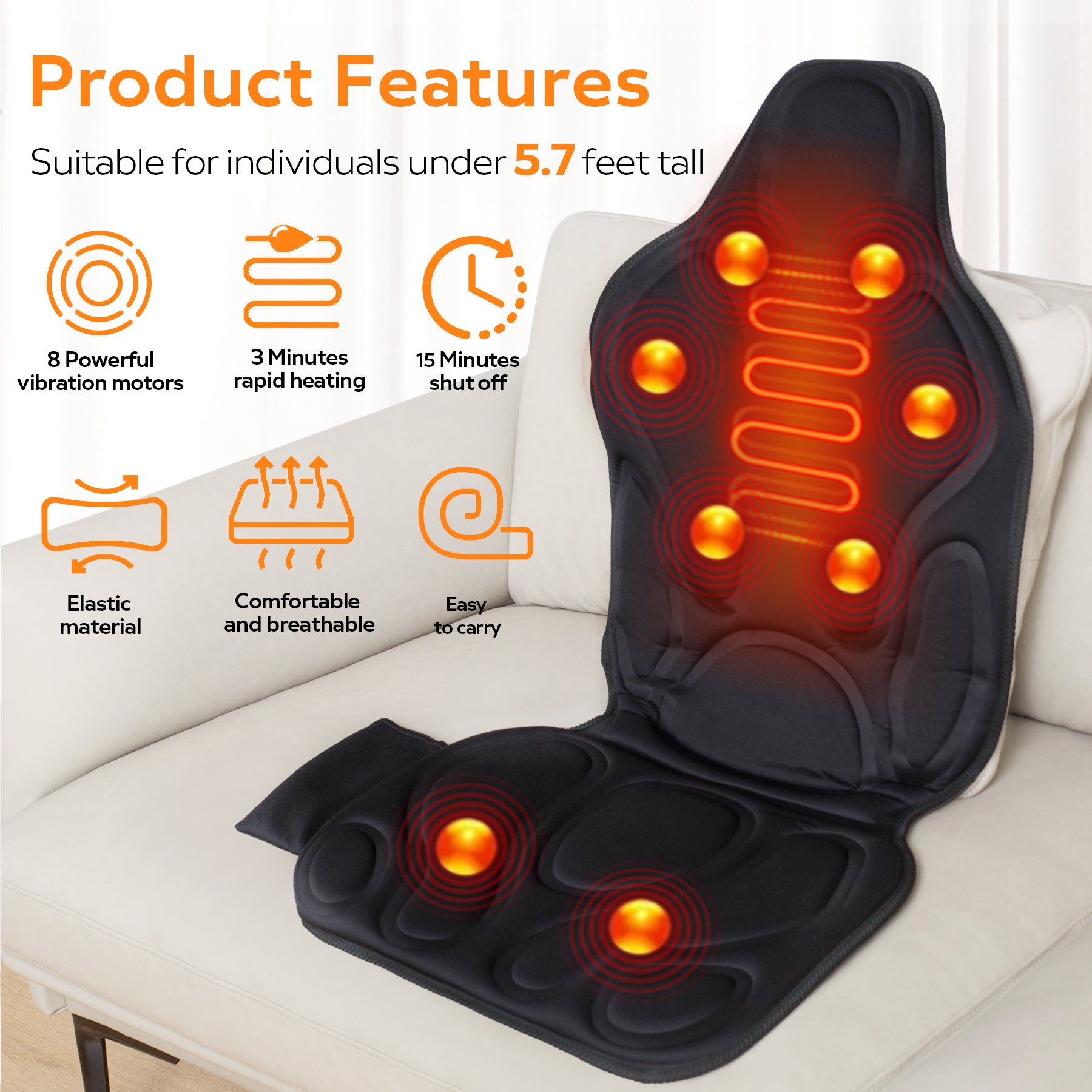 Vibration Massage Seat Cushion with Heat, 6 Vibrating Motors, Back Massager for image 3