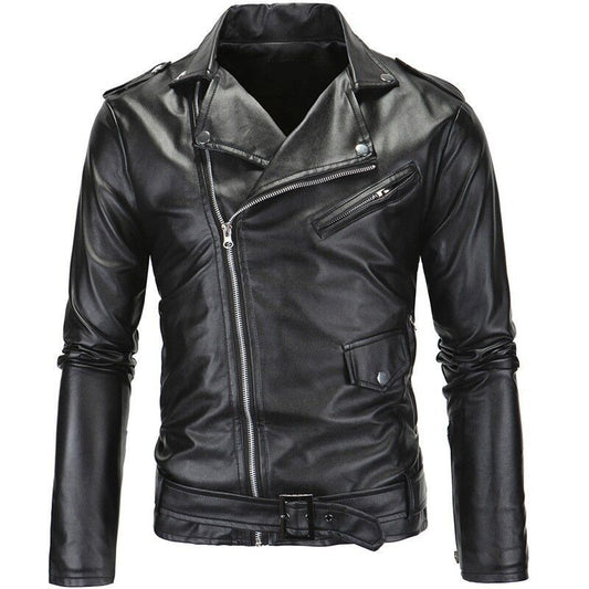 2023 Spring Autumn Plush New Leisure Fashion Men Leather Coat Slimming Coat Mot image 0