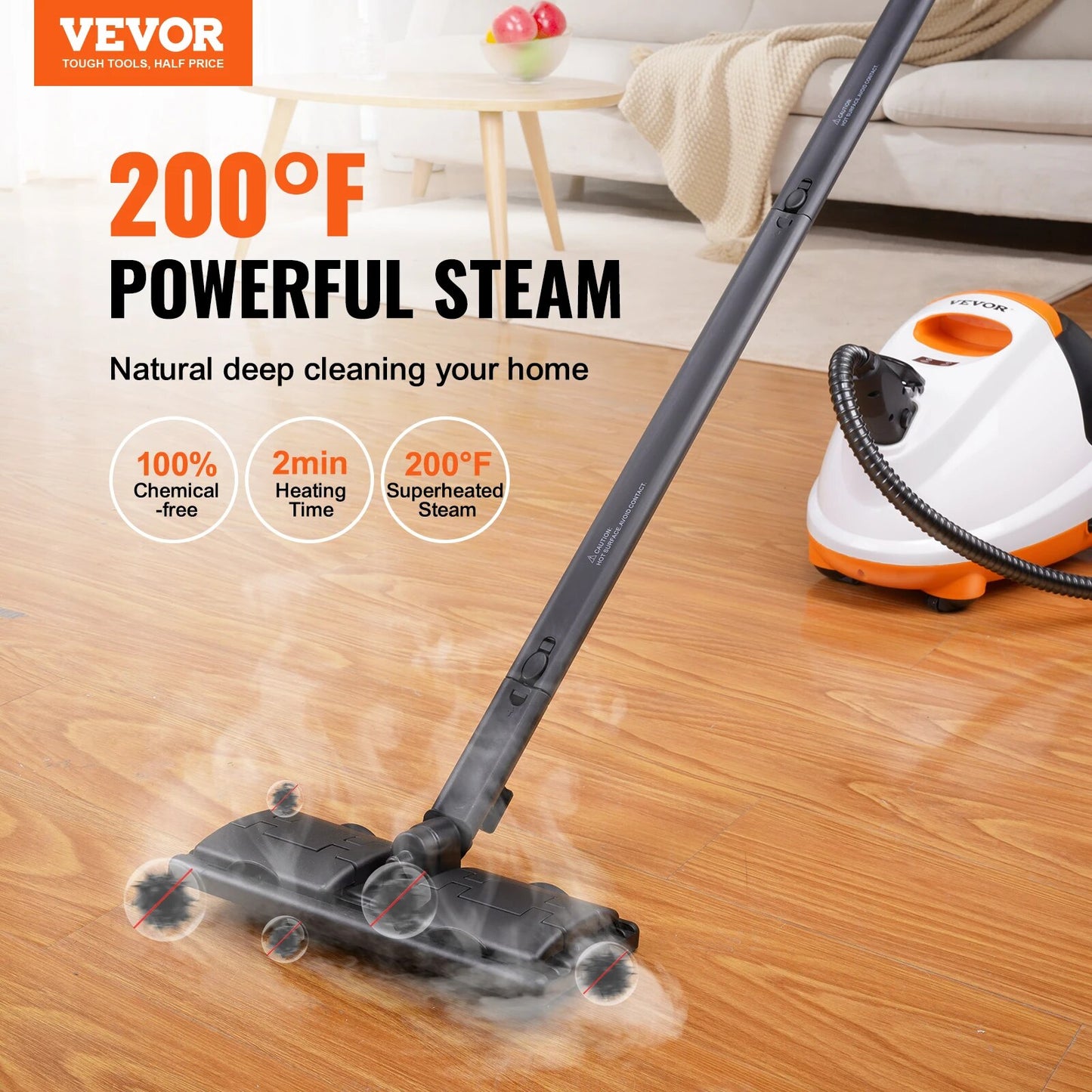 VEVOR Steam Cleaner W/ 85/51/45oz Tank Portable Steam Cleaner Chemical-Free Ste image 4