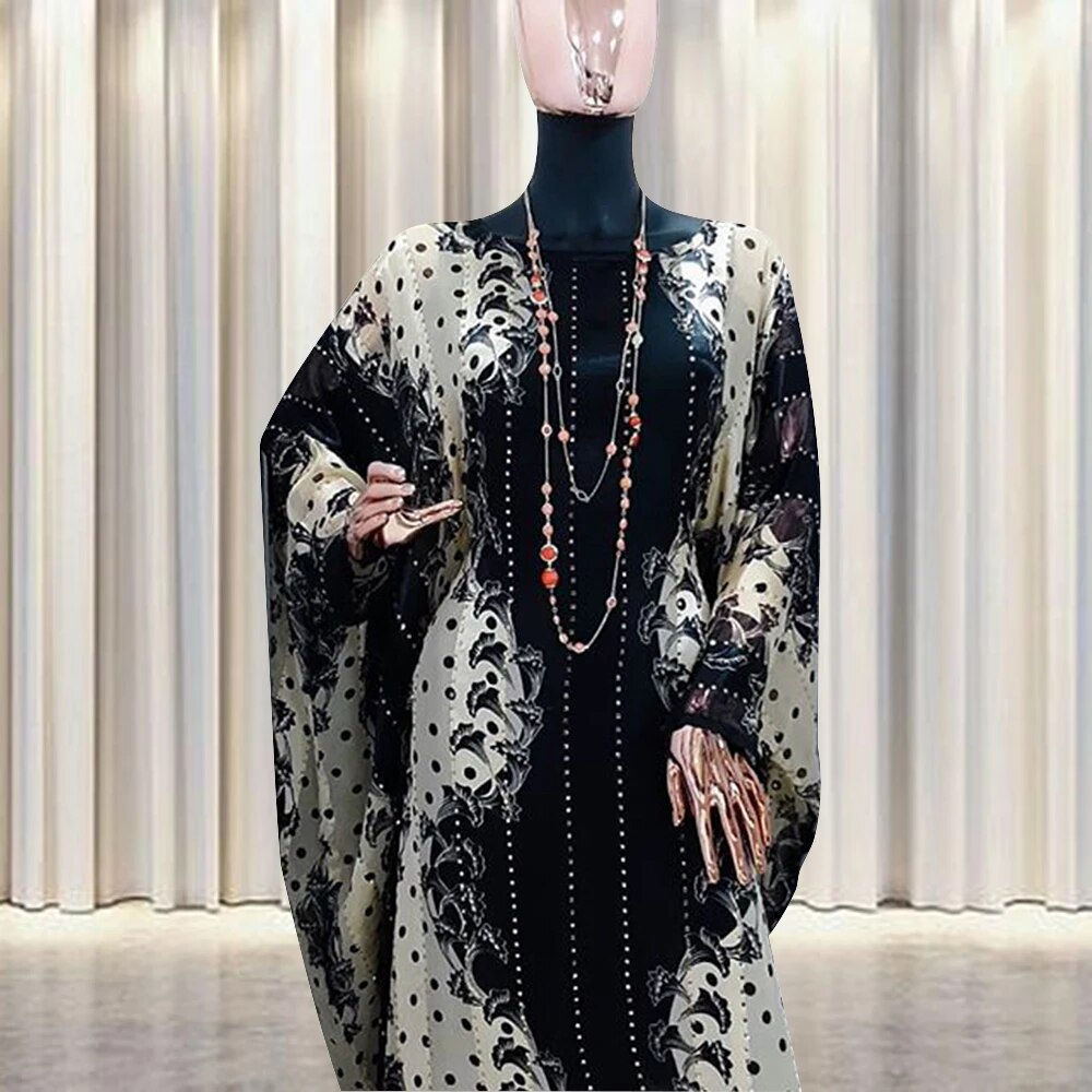 Set Gaun Muslim Gambar Ombak Gaun Jubah Pesta Wanita Pakaian Eropa Pakaian Amer image 3