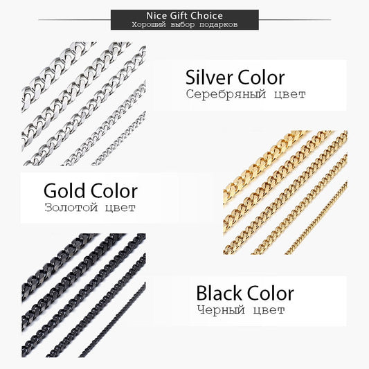 Men's Necklace Stainless Steel Cuban Link Chain Black Gold Color Necklaces For image 0
