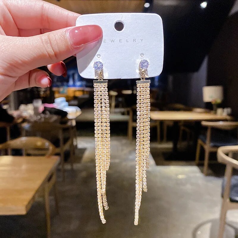 Zircon Wheat Tassel Pendant Gold Color U-shaped Earrings for Women 2023 New Fas image 39