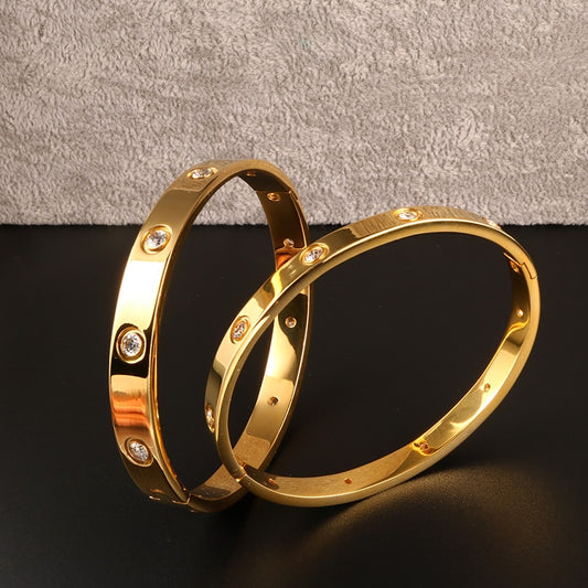 Stainless Steel Golden Color Beautiful Lovers Cubic Zirconia Bracelets Bangles image 0