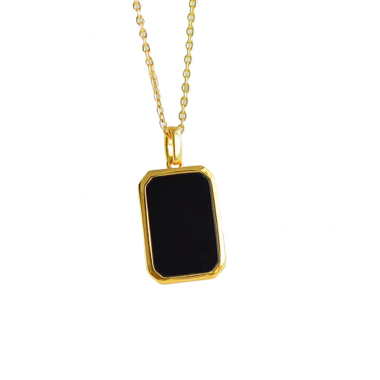 Hip-hop Necklaces Man 18 K Pure 100 Gold Pendant Stylish Jewelry Black Agate Re image 0