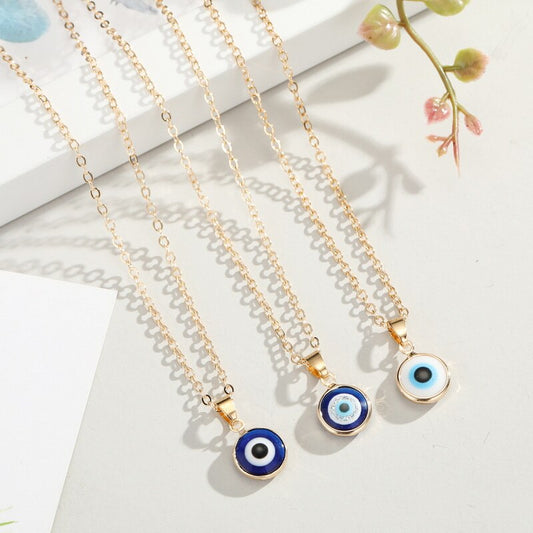 New Simple Turkish Evil Eye Pendant Necklace For Women Gold Color Clavicle Chai image 0