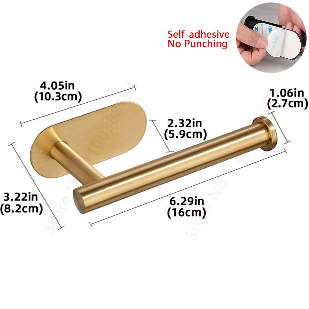 Adhesive Toilet Paper Holder Wall Mount For Bathroom Kitchen Silver Gold Black  image 4