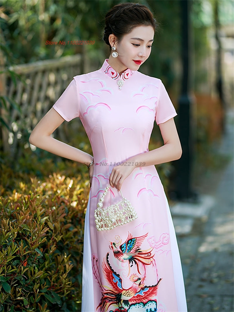 2024 vietnam aodai dress traditional chinese improved qipao national phoenix pr image 2