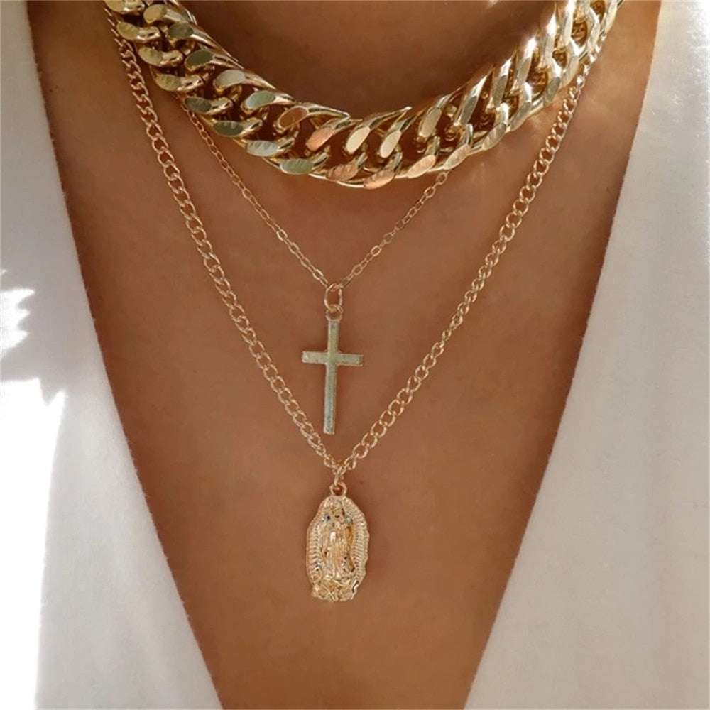 Bls-miracle Fashion Gold Color Heart-Shaped Necklace For Women Trendy Multi-Lay image 10
