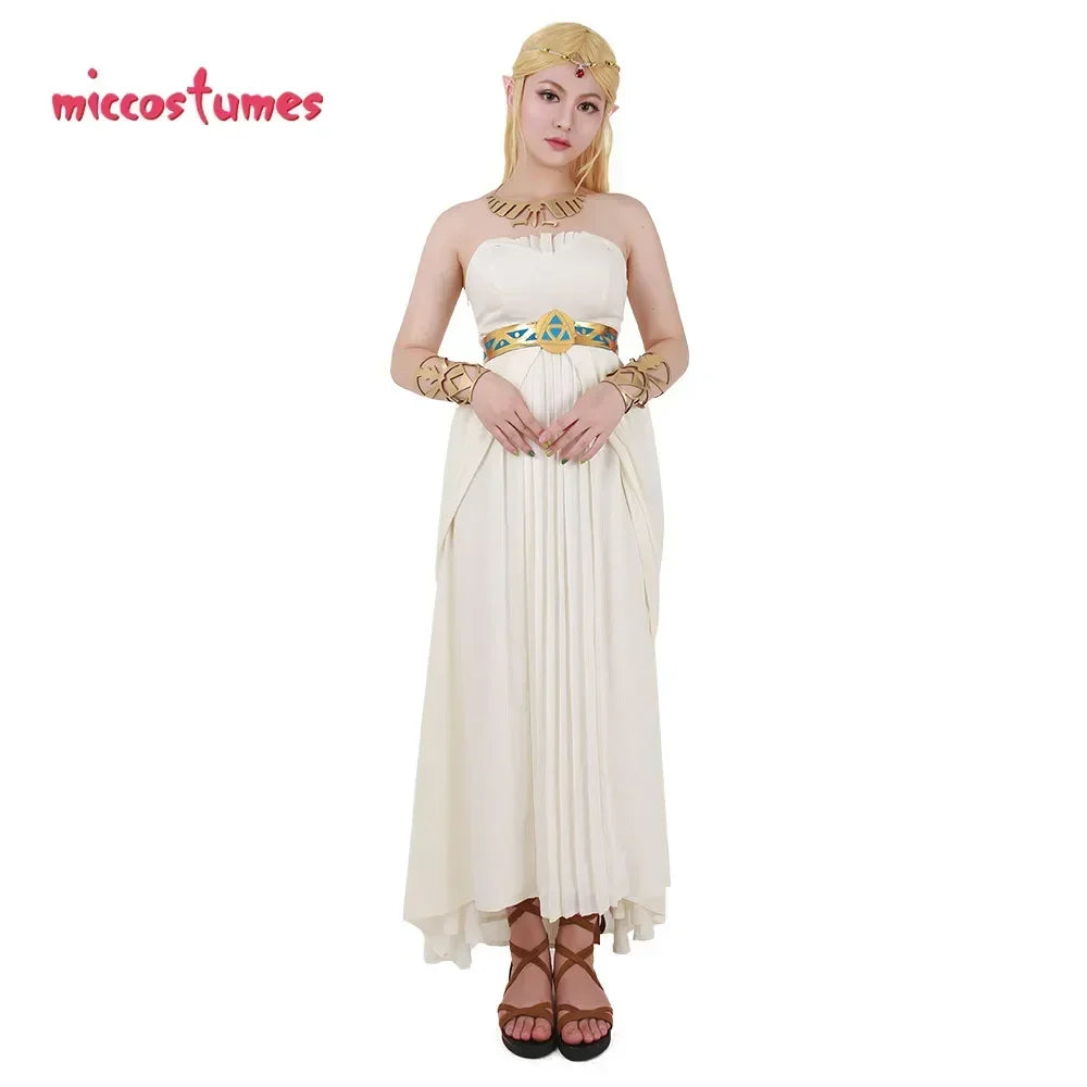 Miccostumes Women's White Dress Princess Cosplay Costume Strapless Empire Waist image 2